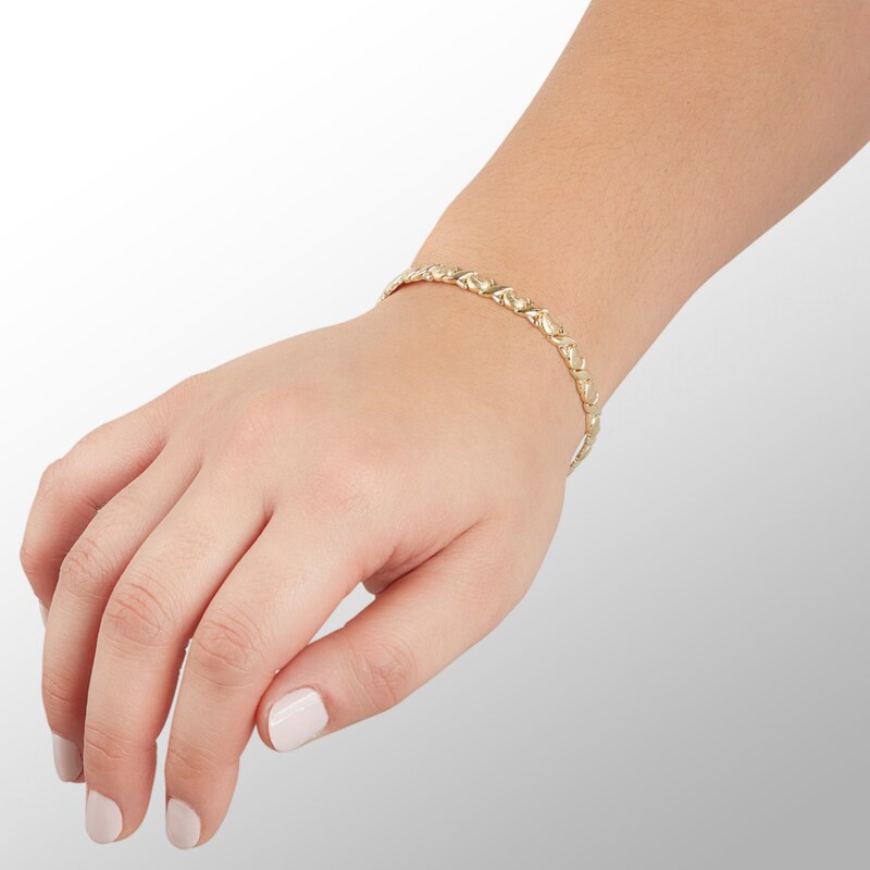Heart "X" Stampato Bracelet in 10K Semi-Solid Gold - 7.5"