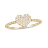 Thumbnail Image 1 of 10K Semi-Solid Gold Casting CZ Pavé Heart Bead Ring - Size 7