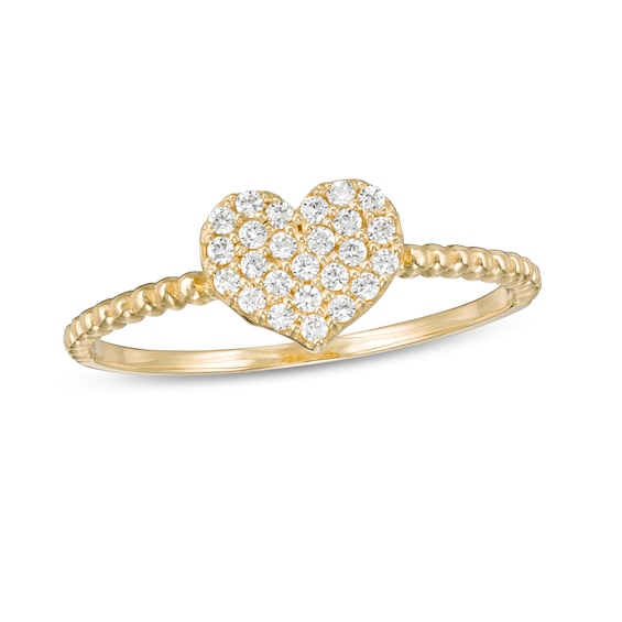 10k Gold CZ Heart Beaded Ring 10k Gold CZ Heart Beaded Ring