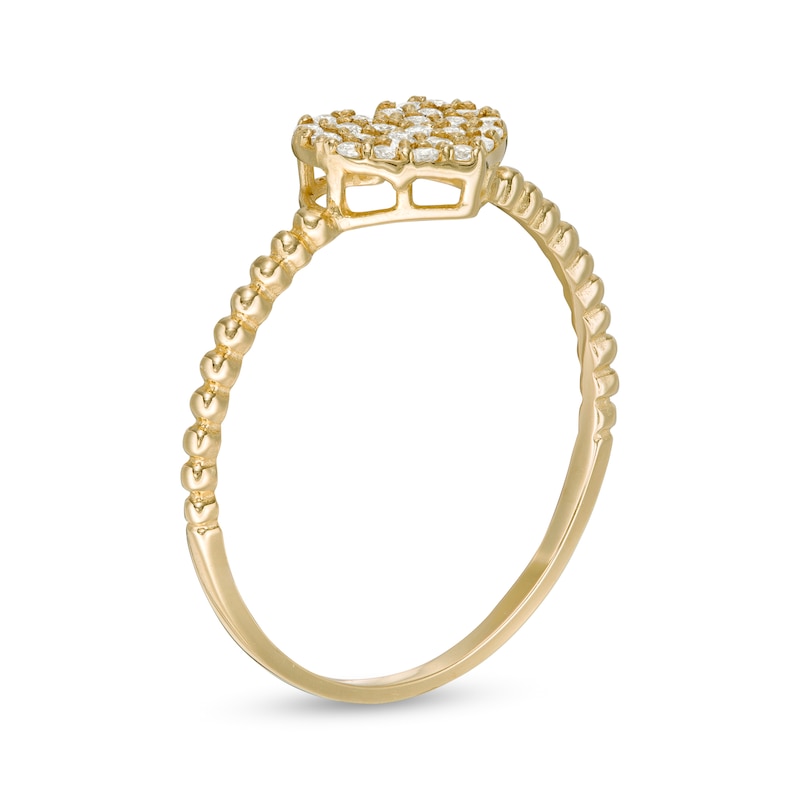 10K Semi-Solid Gold Casting CZ Pavé Heart Bead Ring - Size 7