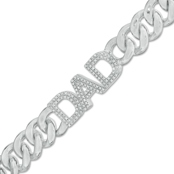 1/10 CT. T.W. Diamond "DAD" Curb Chain Bracelet in Sterling Silver - 8.5"