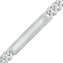 1/10 CT. T.W. Diamond Frame Curb Chain ID Bracelet in Sterling Silver - 8.5&quot;
