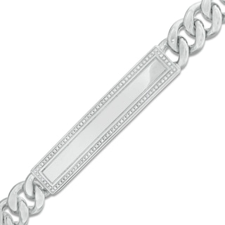 1/10 CT. T.W. Diamond Frame Curb Chain ID Bracelet in Sterling Silver - 8.5"