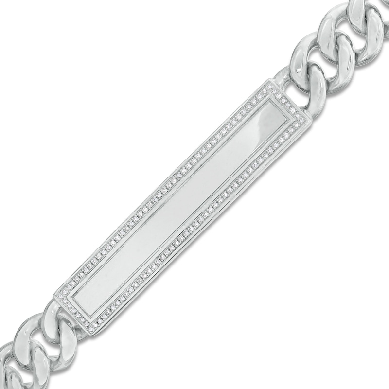 1/10 CT. T.W. Diamond Frame Curb Chain ID Bracelet in Sterling Silver - 8.5"