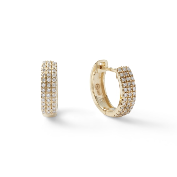 1/10 CT. T.W. Diamond Triple Row 8.35mm Huggie Hoop Earrings in 10K Gold