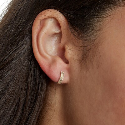 1/10 CT. T.W. Diamond Triple Row 8.35mm Huggie Hoop Earrings in 10K Gold