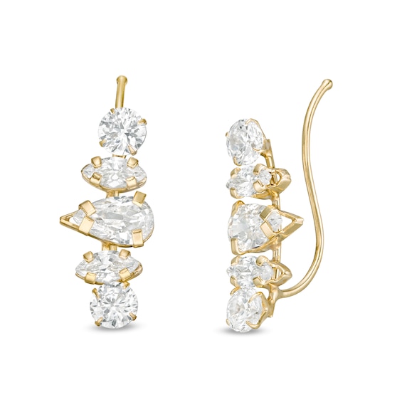 Multi-Shape Cubic Zirconia Crown Crawler Earrings in 10K Gold