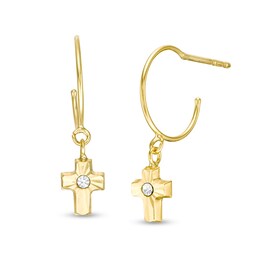 Cubic Zirconia Cross Dangle 10mm Hoop Earrings in 10K Gold