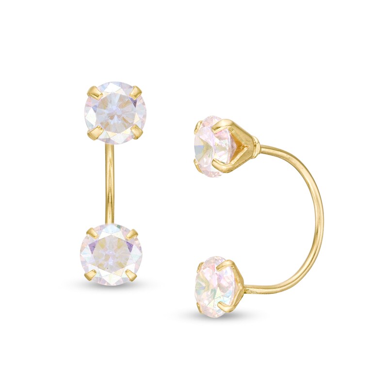 Iridescent Cubic Zirconia Duo Front/Back Earrings in 10K Gold