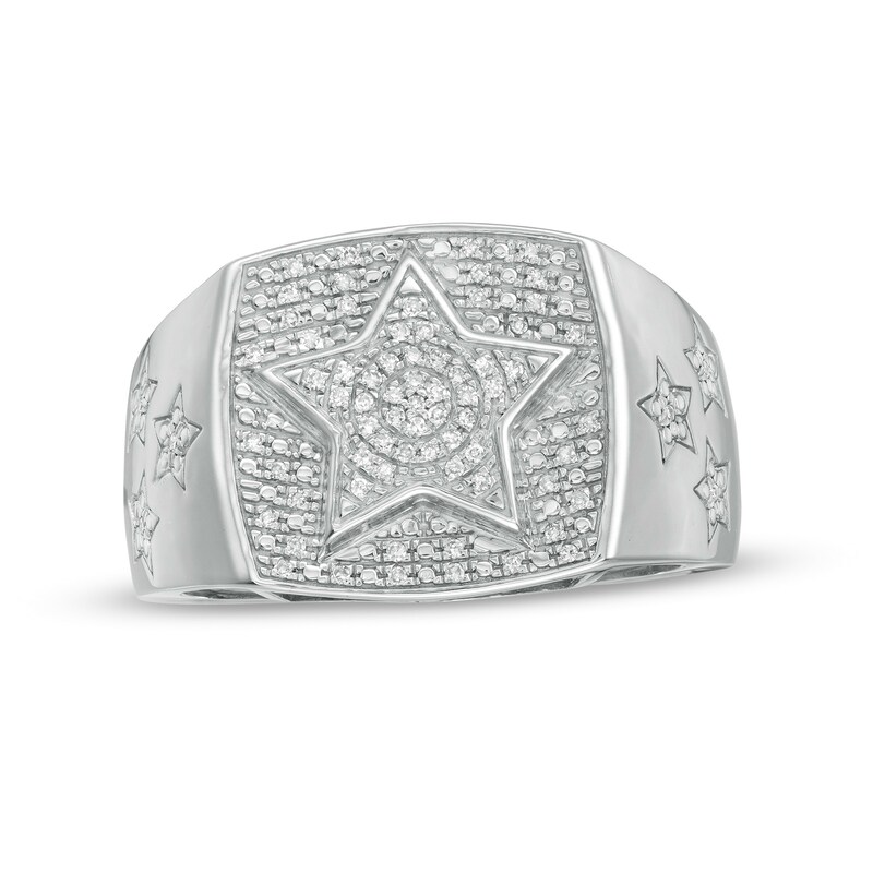 1/8 CT. T.W. Diamond Raised Star Signet Ring in Sterling Silver
