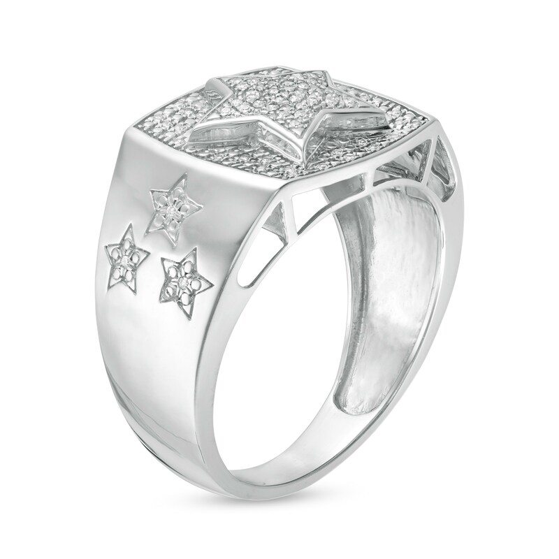 1/8 CT. T.W. Diamond Raised Star Signet Ring in Sterling Silver
