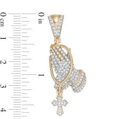 1/3 CT. T.W. Diamond Praying Hands with Rosary Necklace Charm in 10K Gold