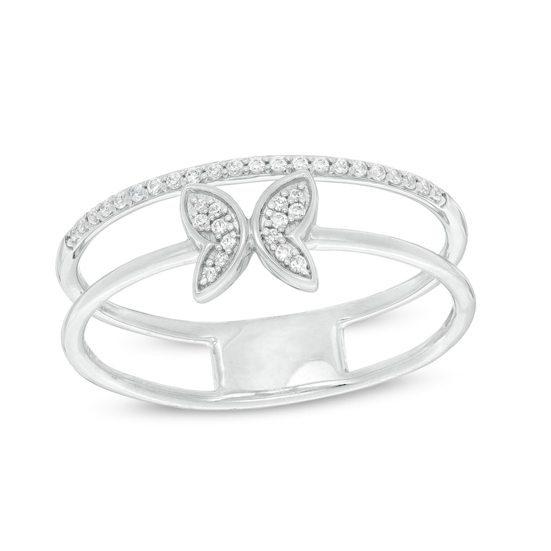 1/10 CT. T.W. Diamond Butterfly Open Shank Ring in Sterling Silver