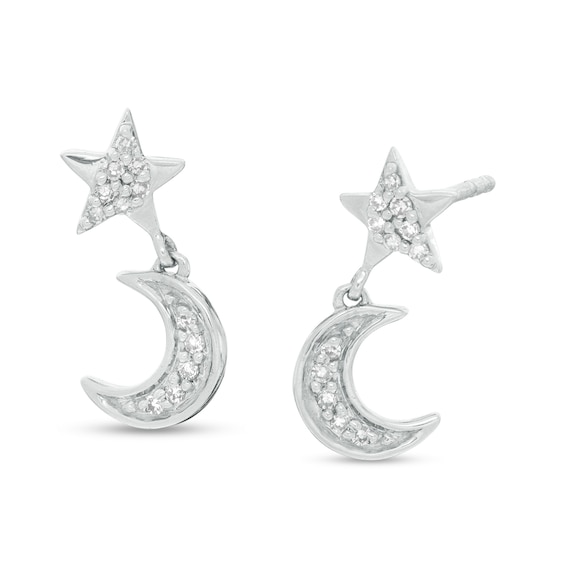 1/15 CT. T.W. Diamond Star and Crescent Moon Dangle Stud Earrings in Sterling Silver