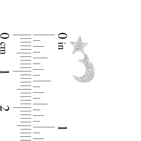 1/15 CT. T.W. Diamond Star and Crescent Moon Dangle Stud Earrings in Sterling Silver