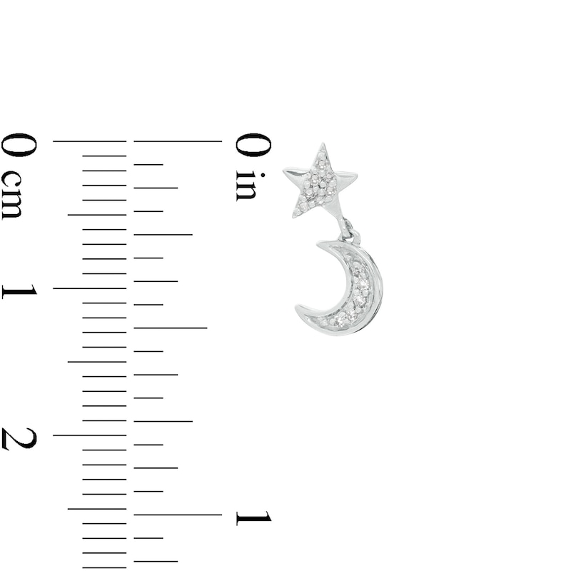 1/15 CT. T.W. Diamond Star and Crescent Moon Dangle Stud Earrings in Sterling Silver