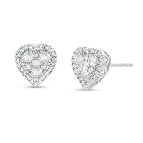 1/2 CT. T.W. Composite Diamond Heart Frame Stud Earrings in Sterling Silver