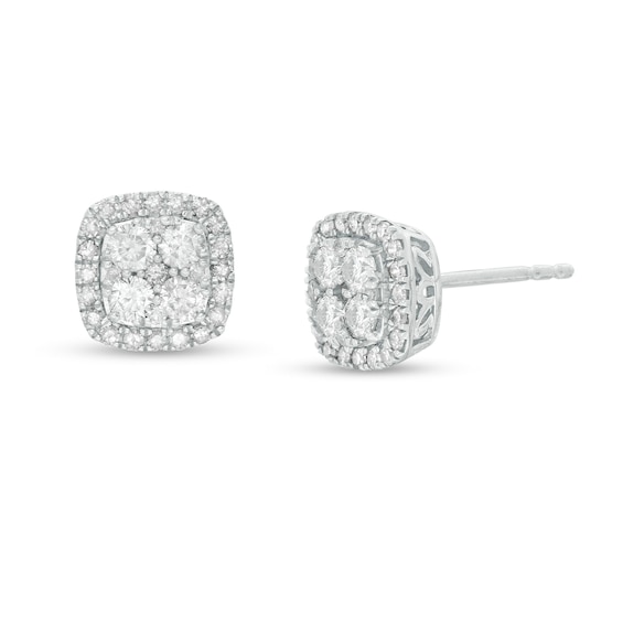 1/2 CT. T.W. Composite Diamond Cushion Frame Stud Earrings in Sterling Silver