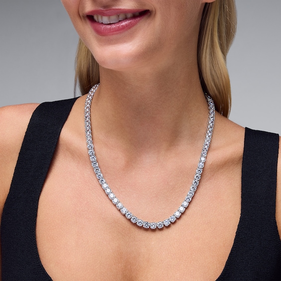 Solid Sterling Silver CZ Tennis Necklace - 20"