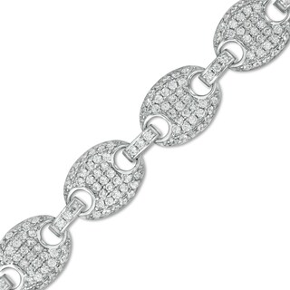 Cubic Zirconia 008 Gauge Puffed Mariner Chain Link Bracelet in Sterling Silver - 7.5"