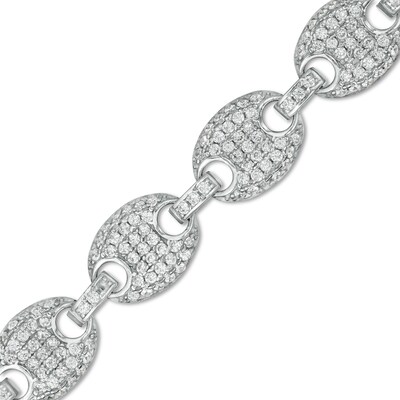 Cubic Zirconia 008 Gauge Puffed Mariner Chain Link Bracelet in Sterling Silver - 7.5"