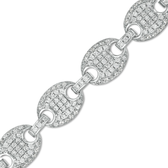 Cubic Zirconia 008 Gauge Puffed Mariner Chain Link Bracelet in Sterling Silver - 7.5"