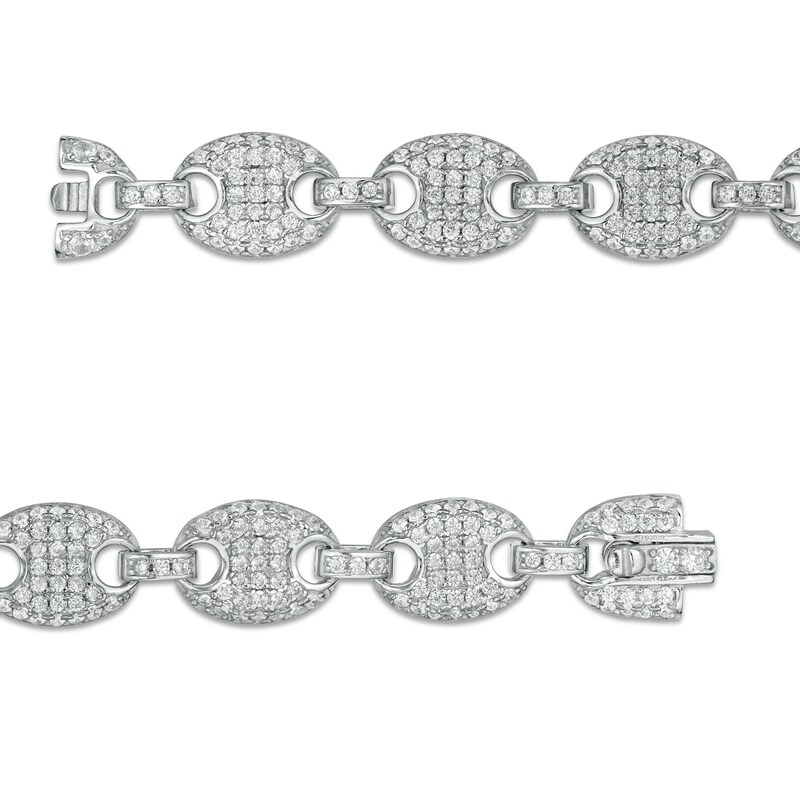 Cubic Zirconia 008 Gauge Puffed Mariner Chain Link Bracelet in Sterling Silver - 7.5"