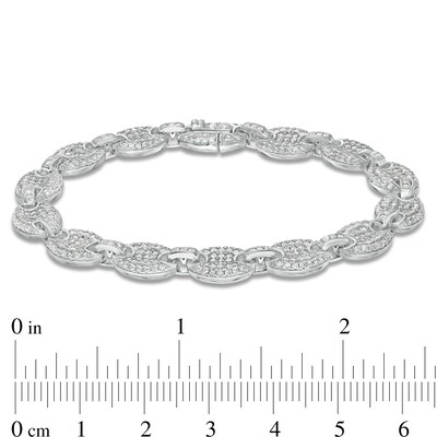 Cubic Zirconia 008 Gauge Puffed Mariner Chain Link Bracelet in Sterling Silver - 7.5"