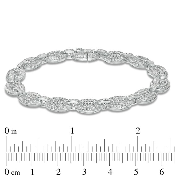 Cubic Zirconia 008 Gauge Puffed Mariner Chain Link Bracelet in Sterling Silver - 7.5"