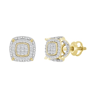1/4 CT. T.W. Composite Diamond Scallop Cushion Frame Stud Earrings in 10K Gold