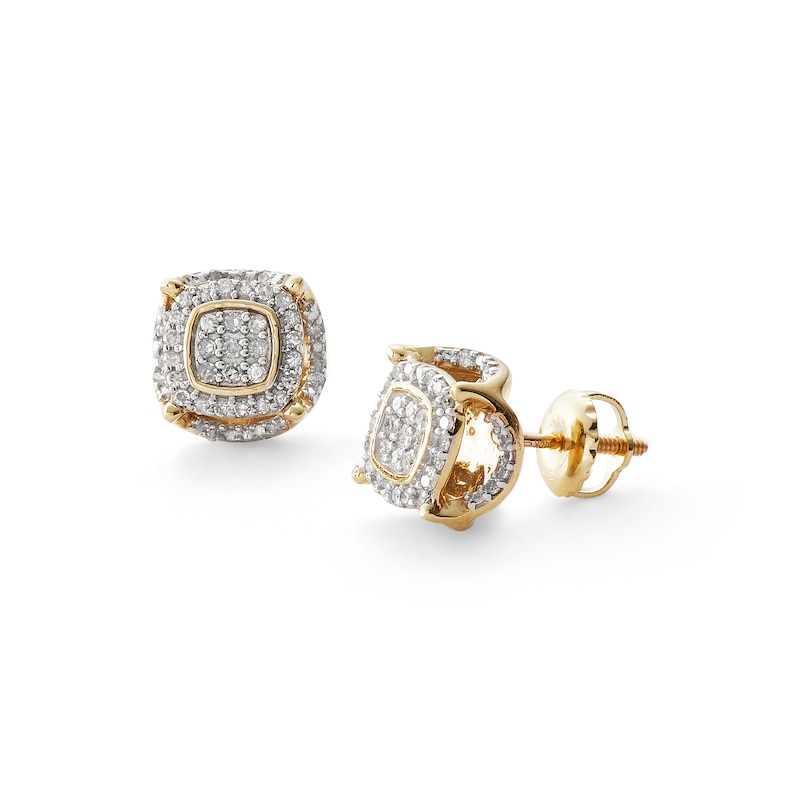 1/4 CT. T.W. Composite Diamond Scallop Cushion Frame Stud Earrings in 10K Gold