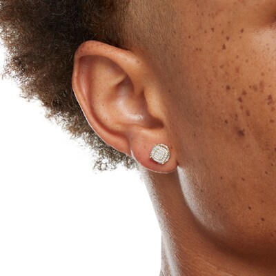 1/4 CT. T.W. Composite Diamond Scallop Cushion Frame Stud Earrings in 10K Gold