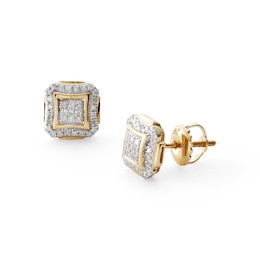 1/8 CT. T.W. Composite Diamond Concave Square Frame Stud Earrings in 10K Gold