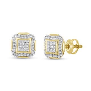 1/8 CT. T.W. Composite Diamond Concave Square Frame Stud Earrings in 10K Gold