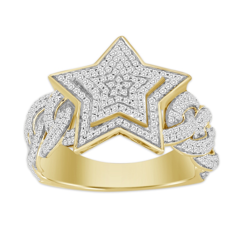 10K Solid Gold Diamond Tiered Star Chain Link Ring
