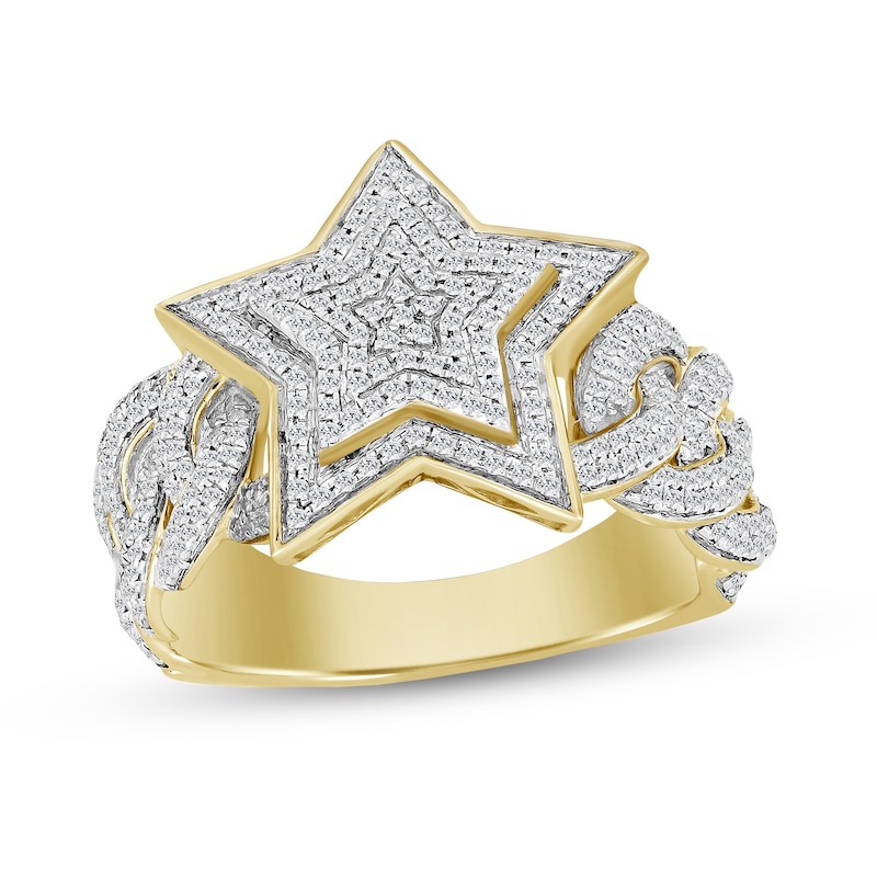 10K Solid Gold Diamond Tiered Star Chain Link Ring