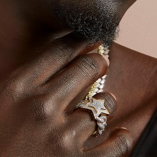 10K Solid Gold Diamond Tiered Star Chain Link Ring