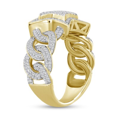 10K Solid Gold Diamond Tiered Star Chain Link Ring