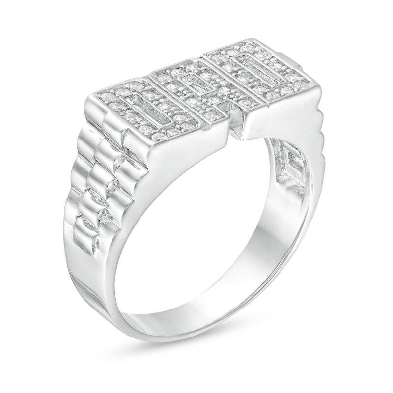 Cubic Zirconia "DAD" Ribbed Shank Ring in Sterling Silver - Size 10