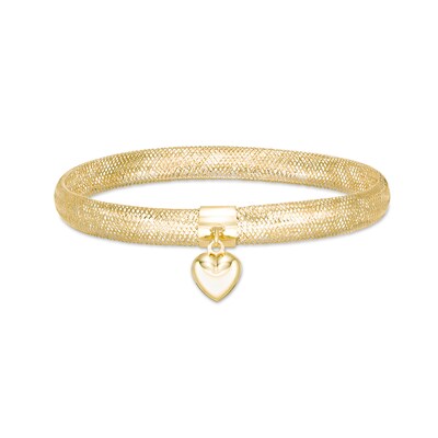 Made in Italy Heart Charm Dangle Mesh Bracelet in 10K Gold