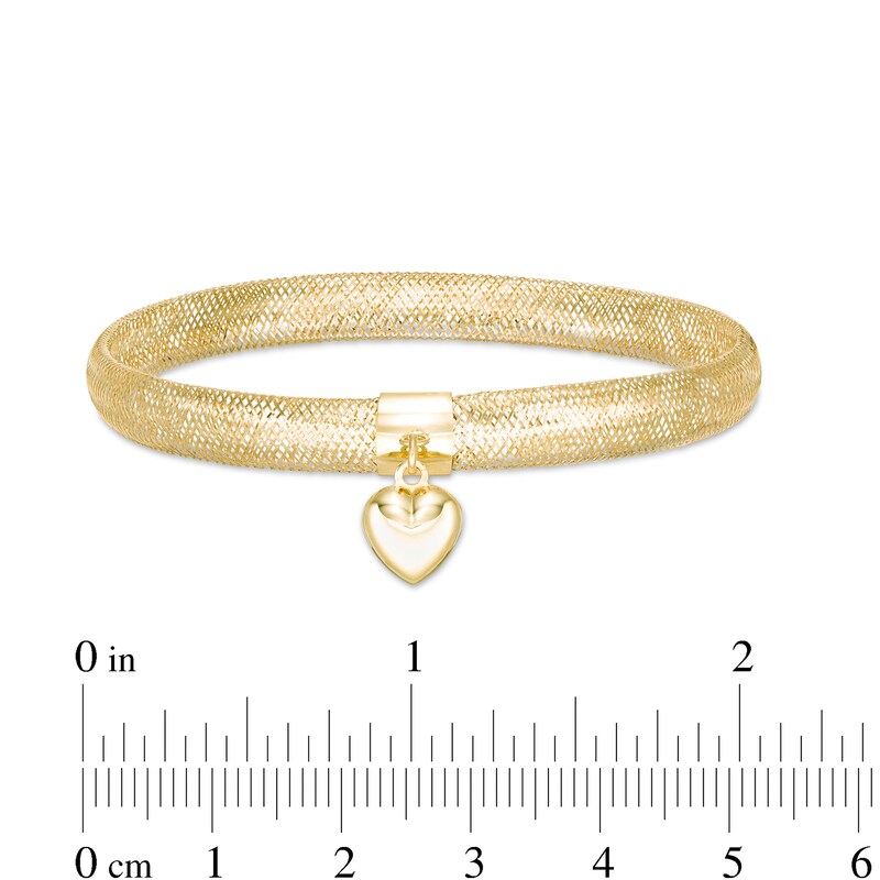 Main Image 2 of Made in Italy Heart Charm Dangle Mesh Bracelet in 10K Gold