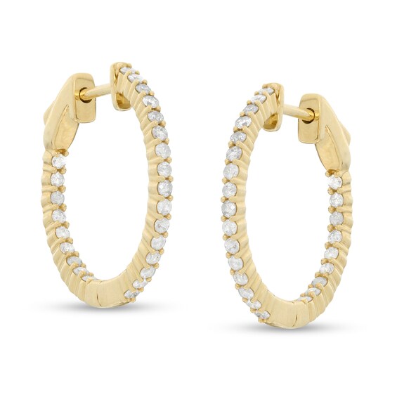 1/2 CT. T.W. Diamond Inside-Out 15.5mm Hoop Earrings in 10K Gold | Banter