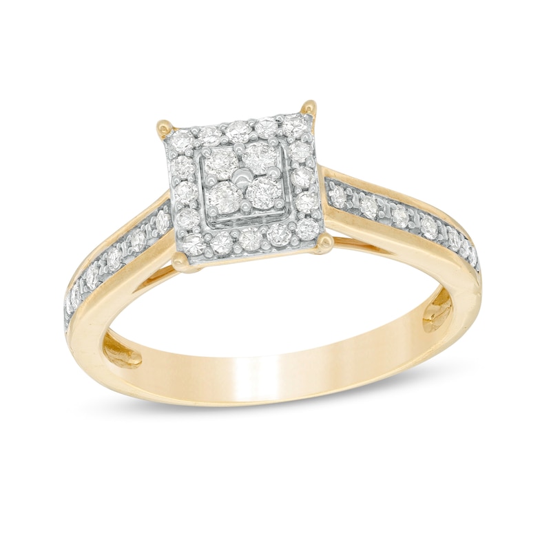 Main Image 1 of 1/4 CT. T.W. Composite Diamond Square Frame Promise Ring in 10K Gold