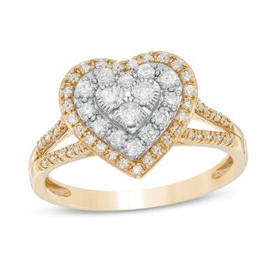 1/2 CT. T.W. Composite Heart Diamond Frame Split Shank Ring in 10K Gold