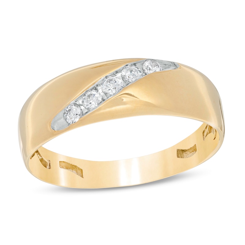 Main Image 1 of 1/4 CT. T.W. Diamond Five Stone Slant Wedding Band in 10K Gold