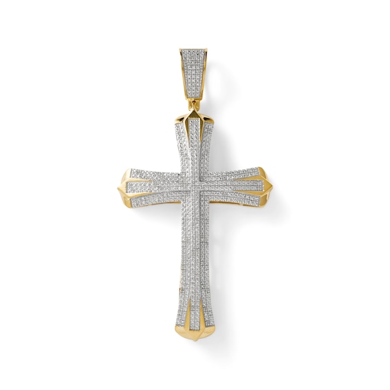 1/5 CT. T.W. Diamond Multi-Row Cross Necklace Charm in 10K Gold