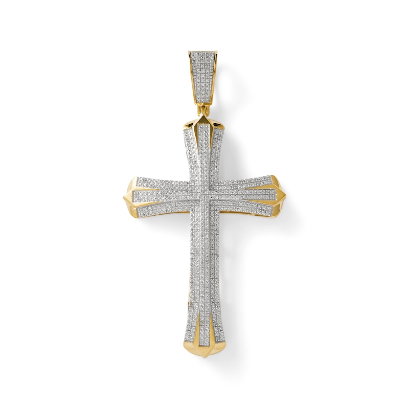 Main Image 1 of 1/5 CT. T.W. Diamond Multi-Row Cross Necklace Charm in 10K Gold