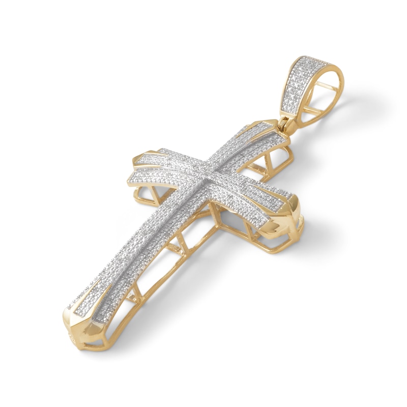 Main Image 2 of 1/5 CT. T.W. Diamond Multi-Row Cross Necklace Charm in 10K Gold