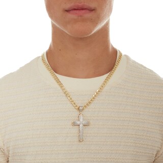1/5 CT. T.W. Diamond Multi-Row Cross Necklace Charm in 10K Gold