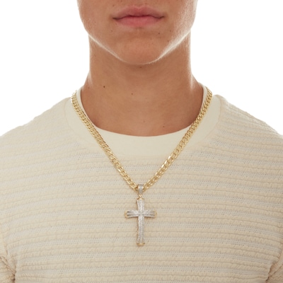 1/5 CT. T.W. Diamond Multi-Row Cross Necklace Charm in 10K Gold